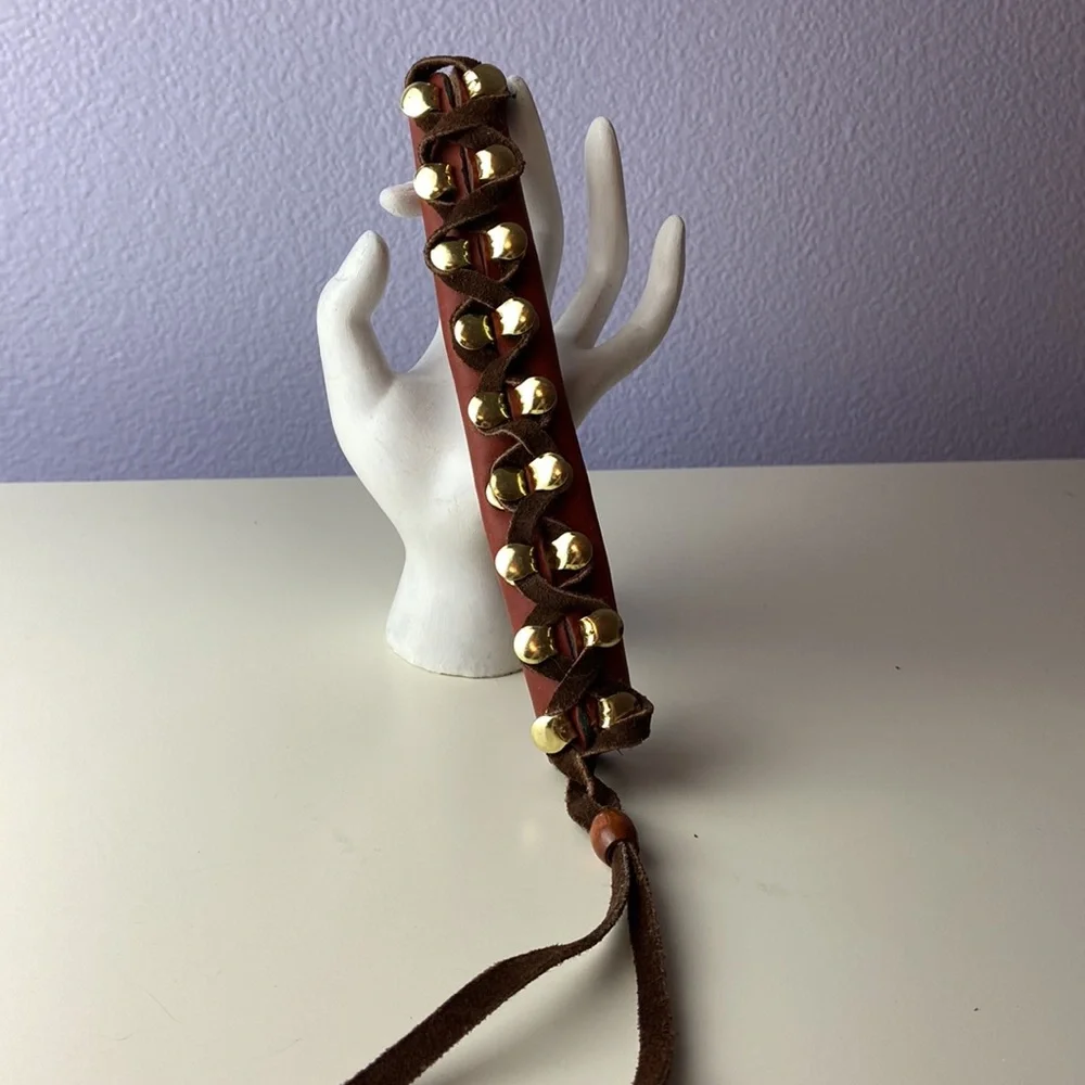 Vintage leather tribal style corset style ponytail holder lace-up wrap